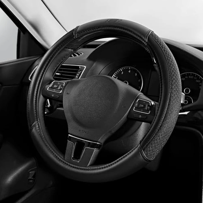 Skechers Air-Cooled Steering Wheel Cover,Leather Car Steering Wheel Cover Universal Fit 14" 1/2-15" Car Wheel Protector for Men Women Fit Suvs,Vans,Sedans,Car,Trucks,Black by Skechers - Image 1