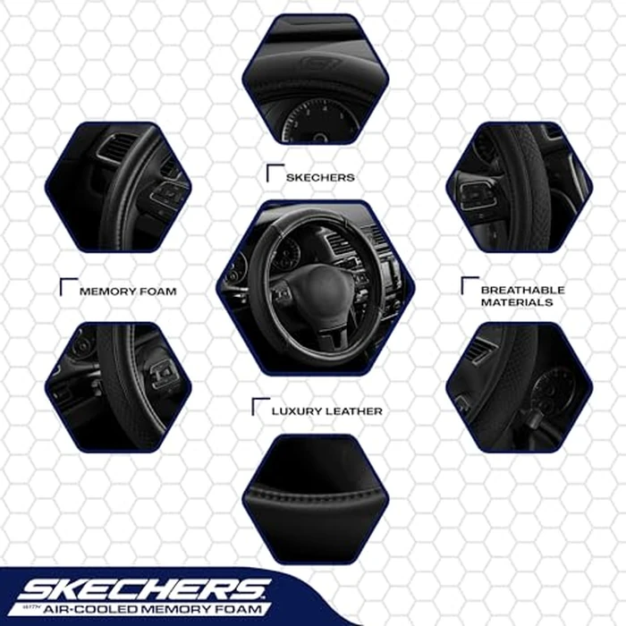 Skechers Air-Cooled Steering Wheel Cover,Leather Car Steering Wheel Cover Universal Fit 14" 1/2-15" Car Wheel Protector for Men Women Fit Suvs,Vans,Sedans,Car,Trucks,Black by Skechers - Image 3