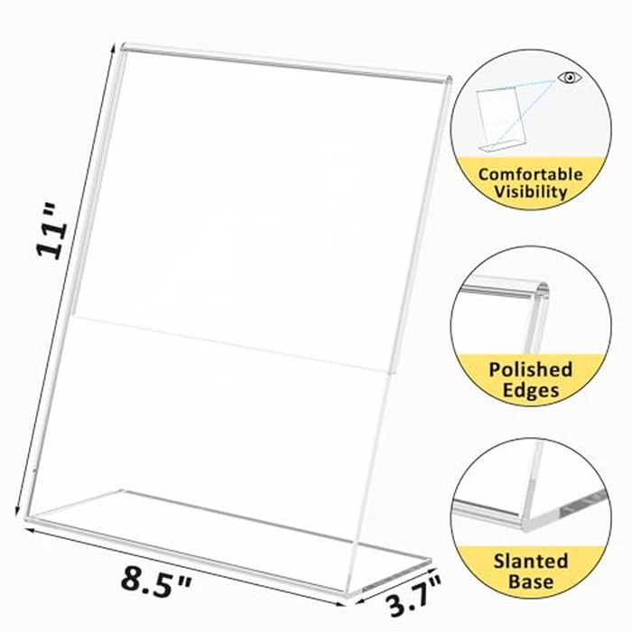 12 Pack Acrylic Sign Holder, Clear 8.5 x 11 Inch Slant Back Vertical Sign Holder, Tabletop Plastic Paper Picture Frame Flyer Document Holder Display Stand for Home, Office, Restaurants, and Stores by Argvey - Image 5