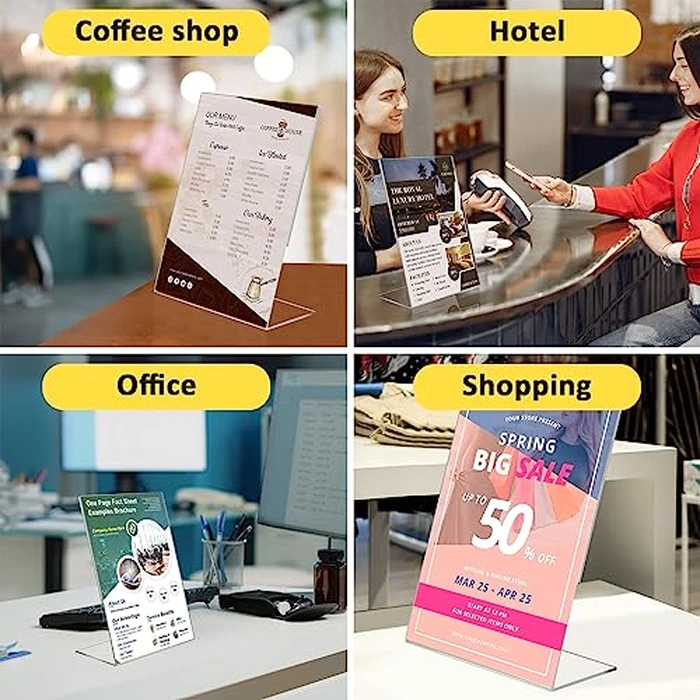 12 Pack Acrylic Sign Holder, Clear 8.5 x 11 Inch Slant Back Vertical Sign Holder, Tabletop Plastic Paper Picture Frame Flyer Document Holder Display Stand for Home, Office, Restaurants, and Stores by Argvey - Image 6