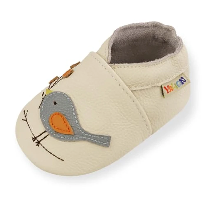 YALION Baby Moccasins - Soft Toddler Walking Shoes for Boys & Girls, Non-Slip Infant Slippers for First Steps (12-18 Months, White line Bird) by YALION - Image 1