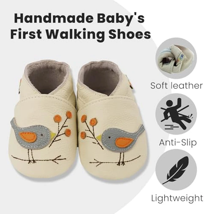 YALION Baby Moccasins - Soft Toddler Walking Shoes for Boys & Girls, Non-Slip Infant Slippers for First Steps (12-18 Months, White line Bird) by YALION - Image 3