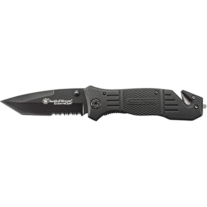 Smith & Wesson SWFR2S 8in High Carbon S.S. Folding Knife with 3.3in Tanto Point Serrated Blade and Aluminum Handle for Outdoor, Tactical, Survival and EDC by Smith & Wesson - Used - Like New condition - US$20.51