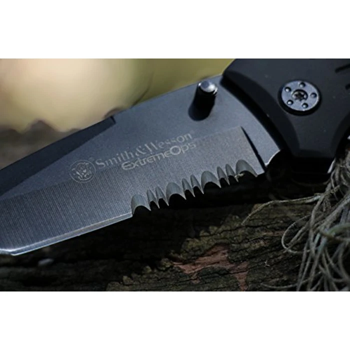 Smith & Wesson SWFR2S 8in High Carbon S.S. Folding Knife with 3.3in Tanto Point Serrated Blade and Aluminum Handle for Outdoor, Tactical, Survival and EDC by Smith & Wesson - Image 3