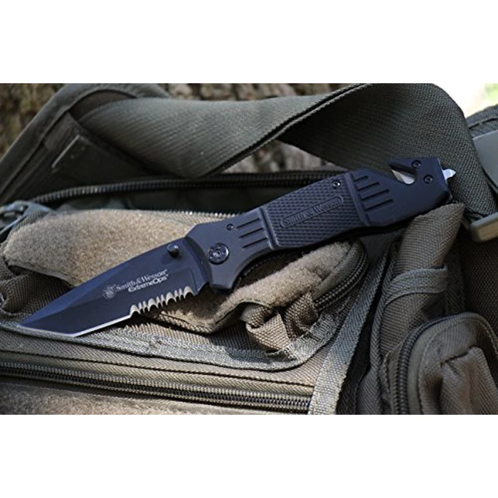 Smith & Wesson SWFR2S 8in High Carbon S.S. Folding Knife with 3.3in Tanto Point Serrated Blade and Aluminum Handle for Outdoor, Tactical, Survival and EDC by Smith & Wesson - Image 4