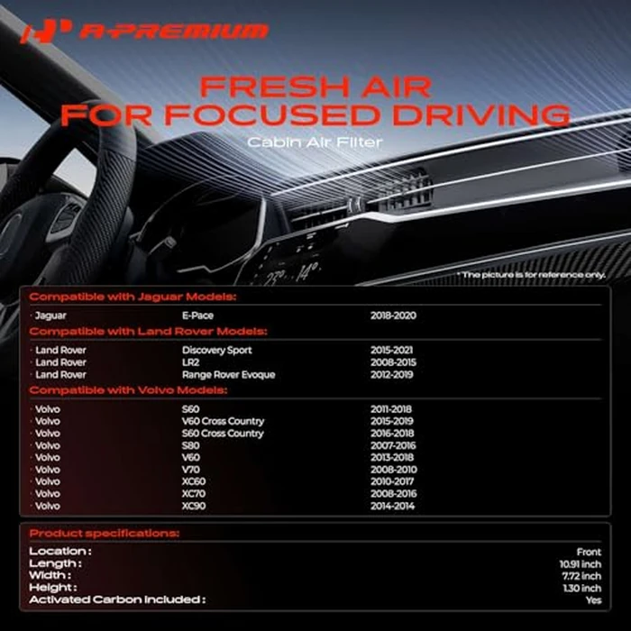 A-Premium Cabin Air Filter with Activated Carbon Compatible with Volvo XC60, XC90, S60, S80, V60, V70, XC70, V60 Cross Country & Land Rover Range Rover Evoque, Discovery Sport, LR2 & Jaguar E-Pace by A-Premium - Image 2