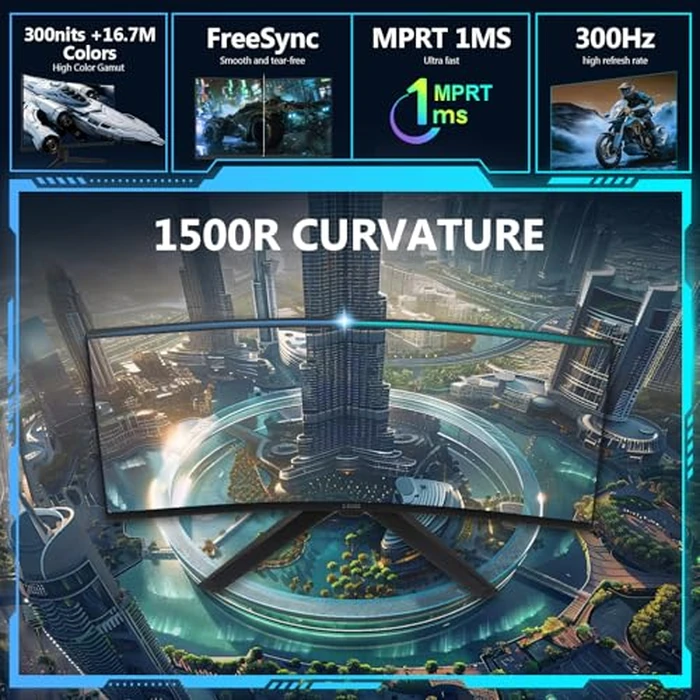 Z-Edge 27 inch Curved Gaming Monitor, FHD 1080P 300Hz 280Hz 240Hz Curved Monitor 1500R Computer Monitor, MPRT 1ms Monitor, FreeSync, Low Blue Light,16.7M Colors, UG27S 2X DP and 2X HDMI by Z Z-EDGE - Image 3