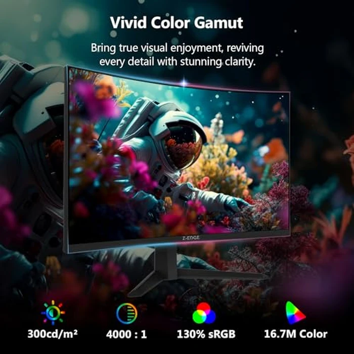 Z-Edge 27 inch Curved Gaming Monitor, FHD 1080P 300Hz 280Hz 240Hz Curved Monitor 1500R Computer Monitor, MPRT 1ms Monitor, FreeSync, Low Blue Light,16.7M Colors, UG27S 2X DP and 2X HDMI by Z Z-EDGE - Image 4
