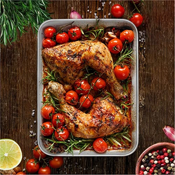 P&P CHEF 10.4 Inch Lasagna Pan, Stainless Steel Sheet Baking Pan, Rectangular Brownie Pan for Baking Lasagna/Meats, Cookie Tray Fits in Toaster Oven, Easy Clean & Heavy Duty (2Pc) by P&P CHEF - Image 4