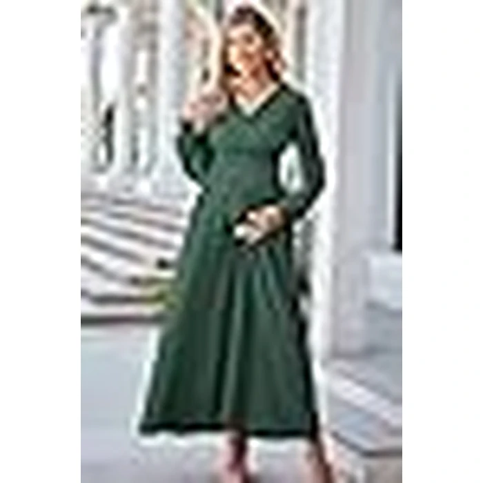 OUGES Fall Maternity Maxi Dresses Long Sleeve Wrap V Neck Baby Shower Dress Maternity Clothes 2025(Green,XXL) by OUGES - Image 6