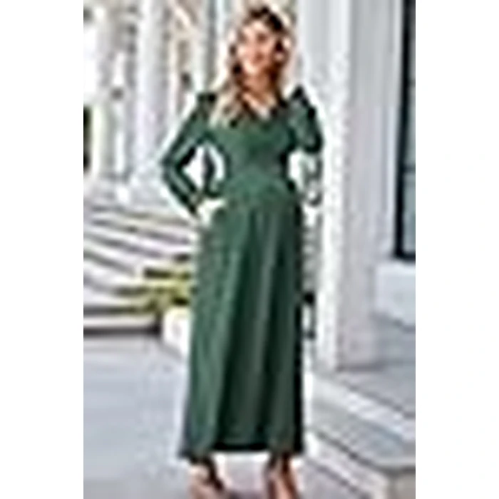 OUGES Fall Maternity Maxi Dresses Long Sleeve Wrap V Neck Baby Shower Dress Maternity Clothes 2025(Green,XXL) by OUGES - Image 9