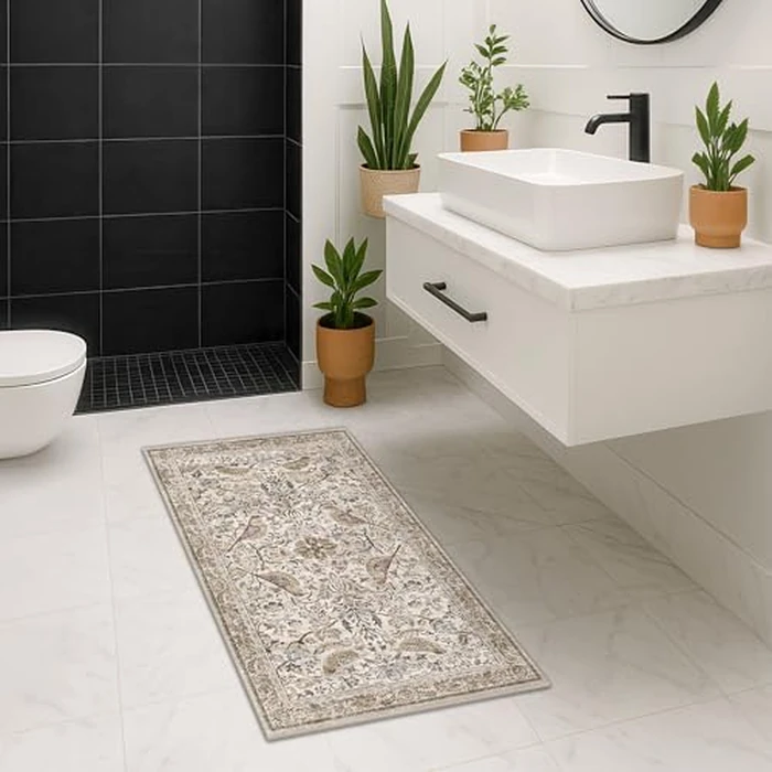 Boho Moss 2x4 Small Rugs for Entryway, Vintage Washable Low Pile & Soft Throw Rugs for Kitchen, Bathroom - Classic Home Décor, Bird & Botanical Design Stain Resitant Non Slip Carpet by Hazo Haus - Image 3