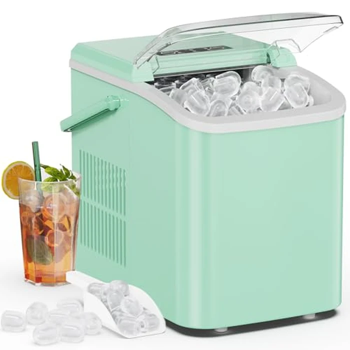 Sweetcrispy Countertop Ice Maker with Handle, 26lbs/24H Portable Ice Machine, 9 Bullet Ice Cubes Ready in 6 Mins, Self-Cleaning, Quiet Compact Ice Maker for Home, Kitchen, RV, Camping, Green by Sweetcrispy - Used - Very Good condition - CA$78.22