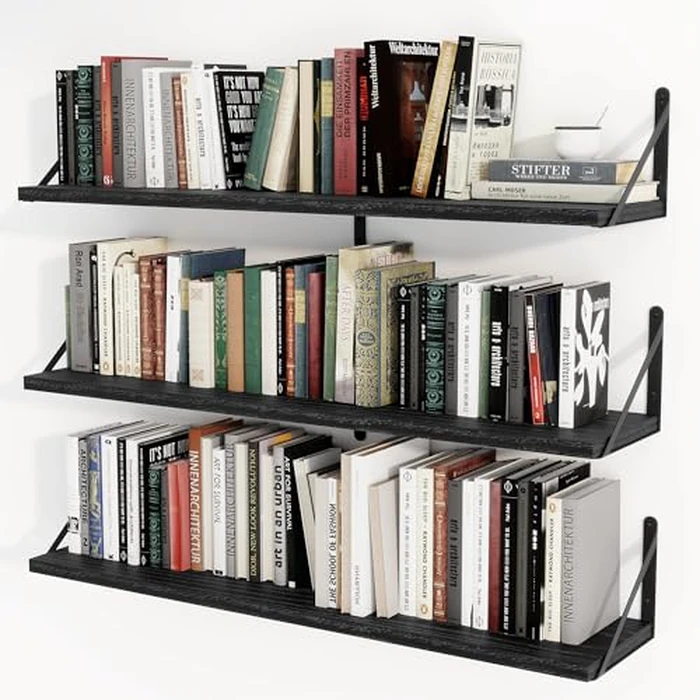 Heimlove Floating Shelves Set of 3, Floating Book Shelves 36 inch, Hanging Wall Shelf, Heavy Duty Wall Mounted Shelves for Living Room, Kitchen, Bedroom, Bathroom, Laundry Room (Black) by Heimlove - Used - Like New condition - CA$94.04