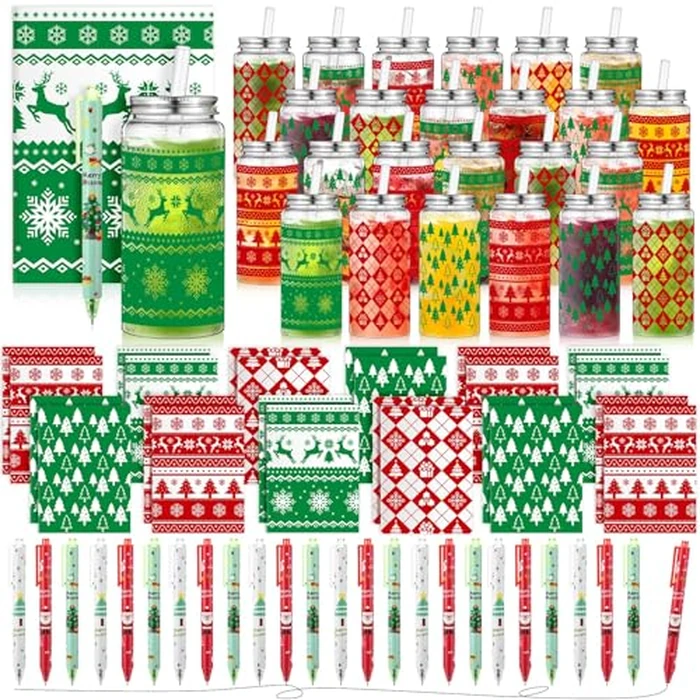 AmazingSpark 72 Pcs Christmas Employee Gifts Bulk 13.5 oz Christmas Cups with Lids Straws Xmas Notebooks Ballpoint Pens Set for Office Teacher Staff Team Gift Xmas Holiday Party Supplies by AmazingSpark - Used - Like New condition