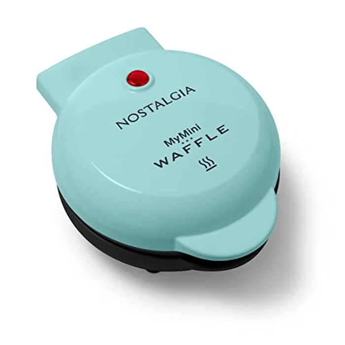 Nostalgia MyMini Personal Electric Waffle Maker, 5-Inch Cooking Surface, Waffle Iron for Hash Browns, French Toast, Grilled Cheese, Quesadilla, Brownies, Cookies, Aqua by Nostalgia - Used - Good condition - CA$13.91