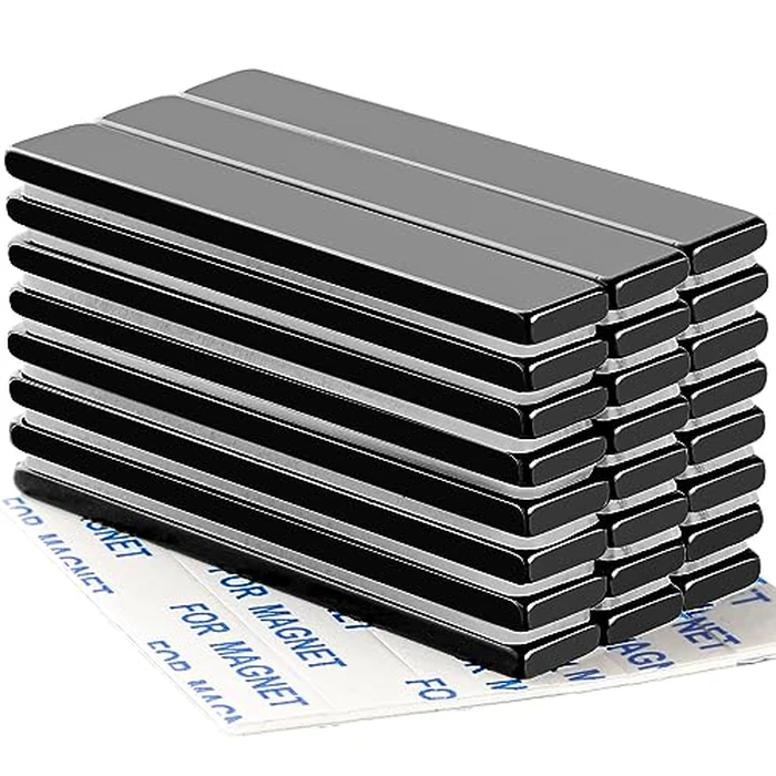 LOVIMAG Strong Bar Magnets, Waterproof Strong Neodymium Magnets with Epoxy Coating and Double- Sided Adhesive for Shower Door,Fridge, Scientific,Office Etc, 60 x 10 x 3 mm, Pack of 24 by LOVIMAG - Used - Very Good condition