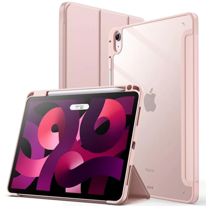 JETech Case ONLY for iPad Air 11-Inch M4/M3/M2 (2026/2025/2024), iPad Air 5/4 (2022/2020 5th/4th) with Pencil Holder, Clear Transparent Back Slim Stand Shockproof Tablet Cover (Rose Gold) by JETech - Used - Very Good condition - CA$11.92
