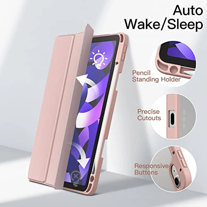 JETech Case ONLY for iPad Air 11-Inch M4/M3/M2 (2026/2025/2024), iPad Air 5/4 (2022/2020 5th/4th) with Pencil Holder, Clear Transparent Back Slim Stand Shockproof Tablet Cover (Rose Gold) by JETech - Image 6