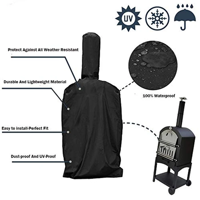 J&C Outdoor Pizza Oven Cover - Black Weather Resistant Dustproof Protection for Wood-Fired Charcoal Pizza Oven and BBQ - Rain Cover for Bread by J&C - Image 3