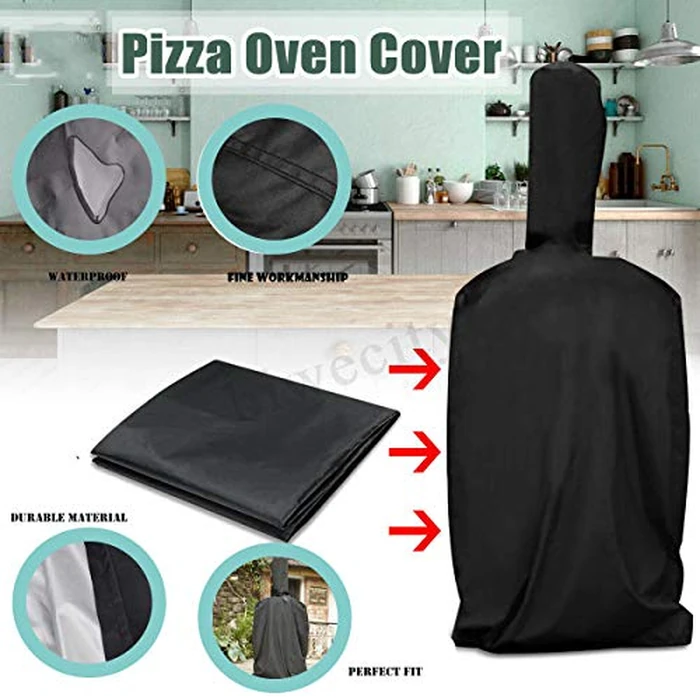 J&C Outdoor Pizza Oven Cover - Black Weather Resistant Dustproof Protection for Wood-Fired Charcoal Pizza Oven and BBQ - Rain Cover for Bread by J&C - Image 4