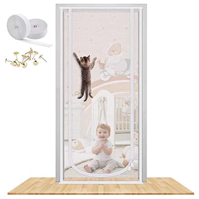 Reinforced Cat Screen Door, 36X82” Heavy Duty Pets Proof Screen Door with Bilateral Zipper, Prevent Dogs Cats Running Out from Home, Bedroom, Living Room, Kitchen Patio Door by MYPIN - Used - Acceptable condition - CA$15.15