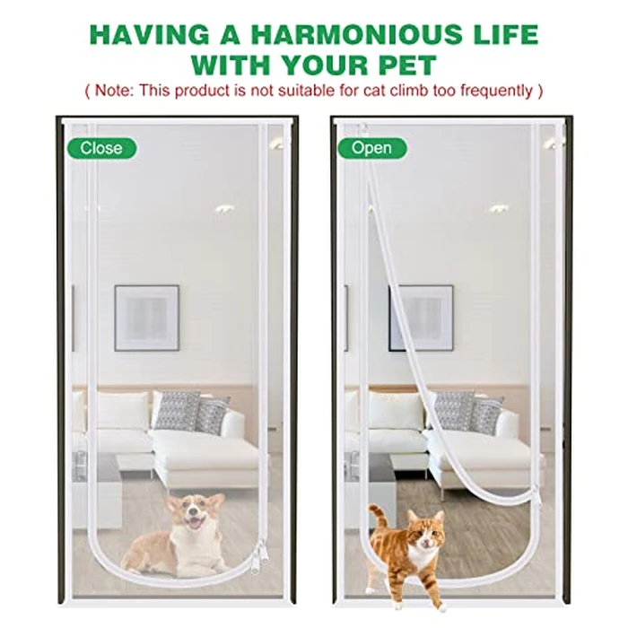 Reinforced Cat Screen Door, 36X82” Heavy Duty Pets Proof Screen Door with Bilateral Zipper, Prevent Dogs Cats Running Out from Home, Bedroom, Living Room, Kitchen Patio Door by MYPIN - Image 5