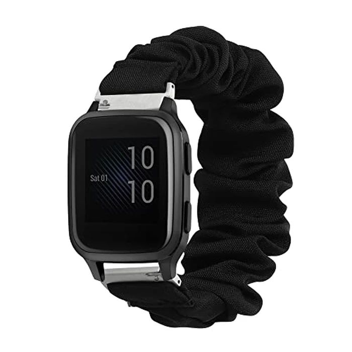 kwmobile Watch Strap Compatible with Garmin Venu Sq Music/Sq - Black Scrunchie Watch Band - 4.7-10 inches (12-25.6 cm) by kwmobile - Used - Like New condition