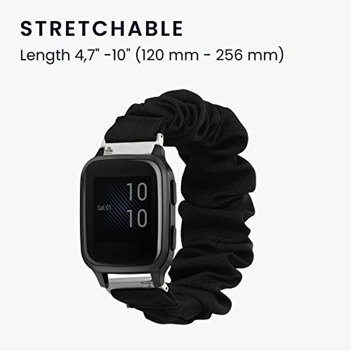kwmobile Watch Strap Compatible with Garmin Venu Sq Music/Sq - Black Scrunchie Watch Band - 4.7-10 inches (12-25.6 cm) by kwmobile - Image 4