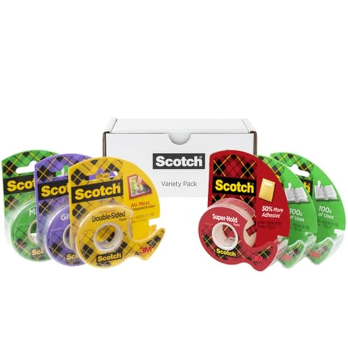 Scotch Variety Pack Tape, Assorted Sizes Including Magic Tape, Double-Sided Tape, Gift-Wrap Tape, and Super-Hold Tape, 6 Rolls Total by Scotch - Used - Good condition - CA$18.96