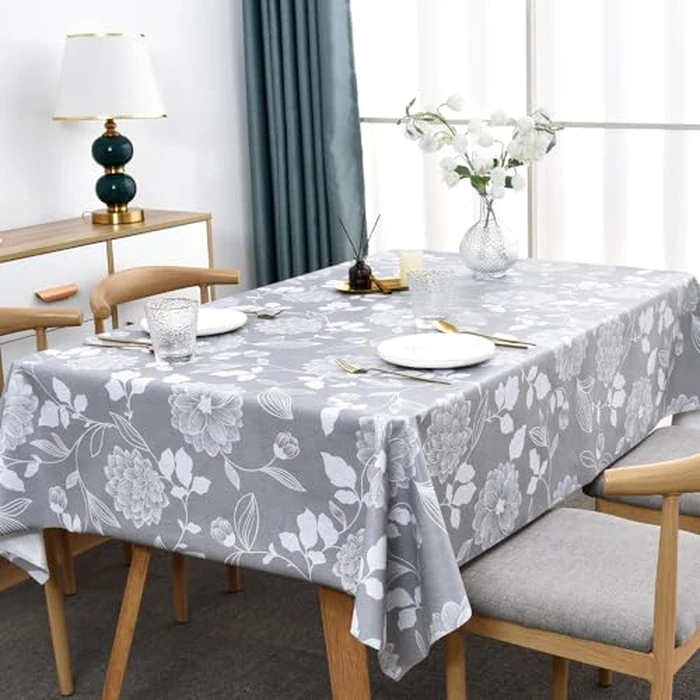 Zobesta Vinyl Tablecloths for Rectangle Tables, Heavy Duty Vinyl Tablecloth Vinyl Table Cover Table Cloth Rectangle Table for Kitchen and Outdoor (Grey Floral, 86" x 55") by Zobesta - Used - Very Good condition