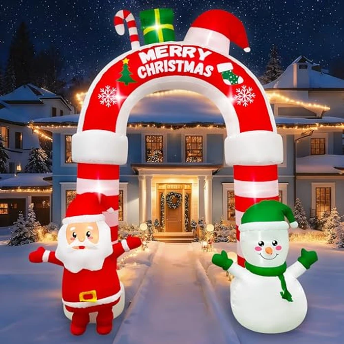 SEASONBLOW 10 FT Christmas Inflatable Outdoor Decorations, Christmas Inflatable Santa Snowman Archway with Candy and Gift Box Build-in LEDs Blow Up Xmas for Holiday Yard Eve Party Garden Decor by SEASONBLOW - Image 1