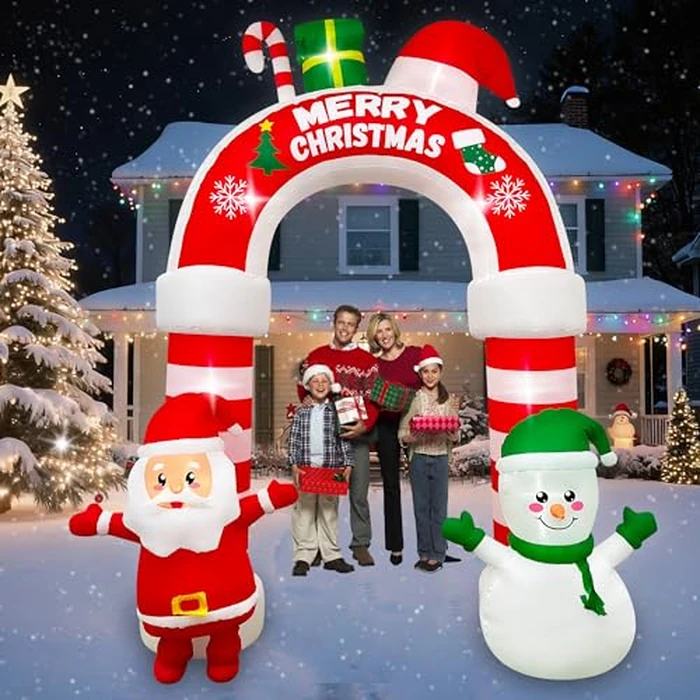 SEASONBLOW 10 FT Christmas Inflatable Outdoor Decorations, Christmas Inflatable Santa Snowman Archway with Candy and Gift Box Build-in LEDs Blow Up Xmas for Holiday Yard Eve Party Garden Decor by SEASONBLOW - Image 2