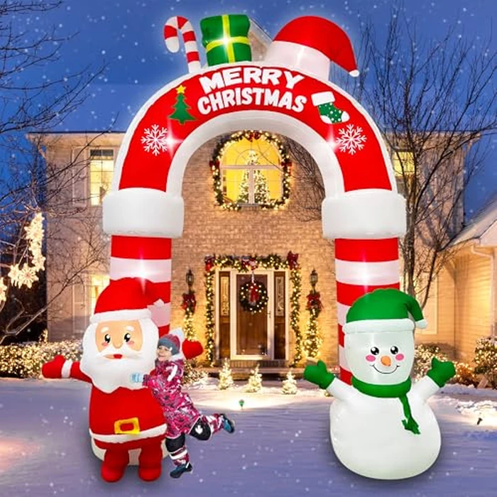 SEASONBLOW 10 FT Christmas Inflatable Outdoor Decorations, Christmas Inflatable Santa Snowman Archway with Candy and Gift Box Build-in LEDs Blow Up Xmas for Holiday Yard Eve Party Garden Decor by SEASONBLOW - Image 4