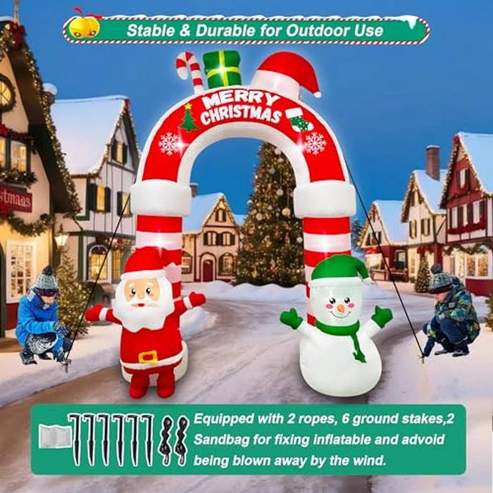 SEASONBLOW 10 FT Christmas Inflatable Outdoor Decorations, Christmas Inflatable Santa Snowman Archway with Candy and Gift Box Build-in LEDs Blow Up Xmas for Holiday Yard Eve Party Garden Decor by SEASONBLOW - Image 5