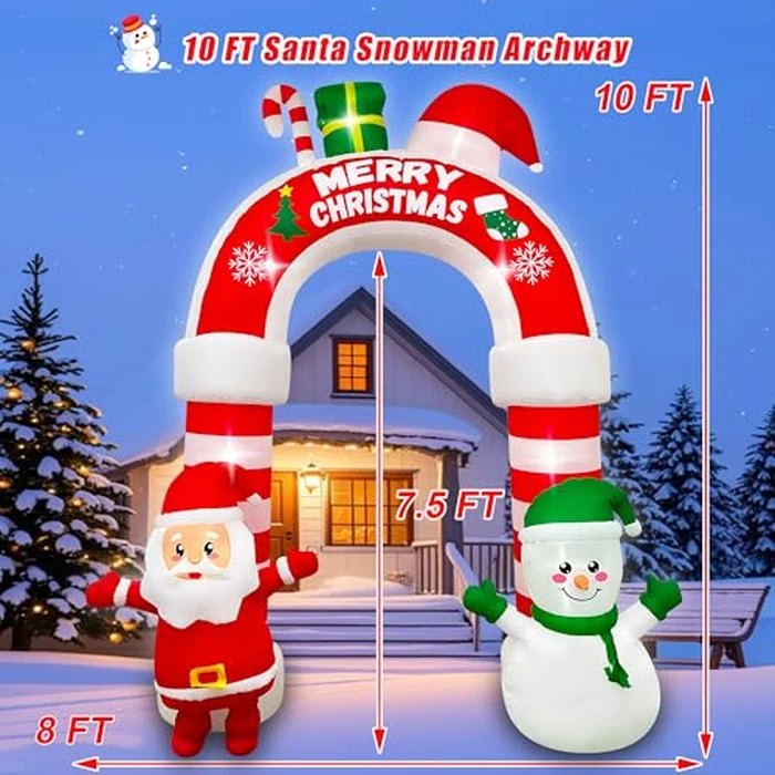 SEASONBLOW 10 FT Christmas Inflatable Outdoor Decorations, Christmas Inflatable Santa Snowman Archway with Candy and Gift Box Build-in LEDs Blow Up Xmas for Holiday Yard Eve Party Garden Decor by SEASONBLOW - Image 6