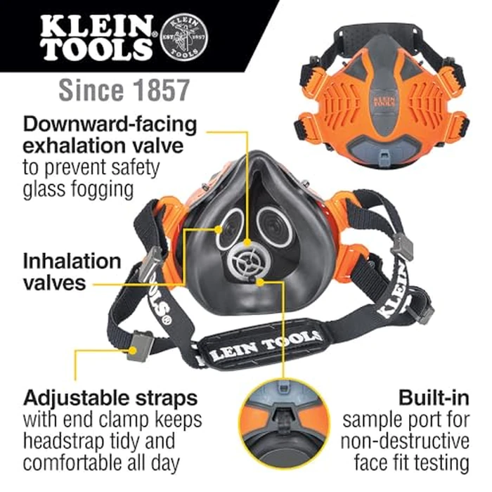 Klein Tools 60552 Reusable P100 Half-Mask Respirator with Replaceable Filters for Dust, Metal Fumes, and Oil Mist, M/L by KLEIN TOOLS - Image 2