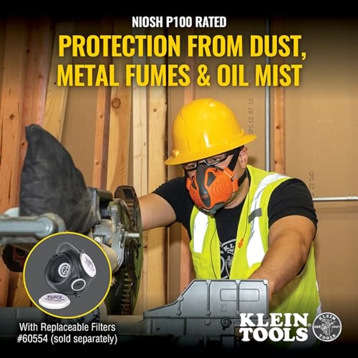 Klein Tools 60552 Reusable P100 Half-Mask Respirator with Replaceable Filters for Dust, Metal Fumes, and Oil Mist, M/L by KLEIN TOOLS - Image 5