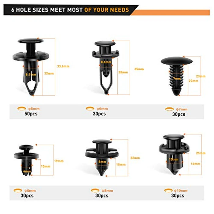 GOOACC Universal Plastic Fender Clips,200 Pcs Push Bumper Fastener Rivet Clips with 6 Size Auto Body Retainer Clips Bumpers,Car Fender Replacement for GM, Ford & Ch, GRC-47 by GOOACC - Image 3