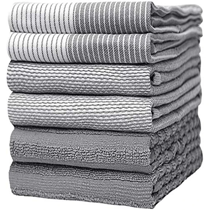 Premium Kitchen Towels (20”x 28”, 6 Pack) | Large Cotton Dish Towels | Flat & Terry Highly Absorbent Kitchen Linen Set with Hanging Loop | Gray by Bumble Towels - Used - Very Good condition