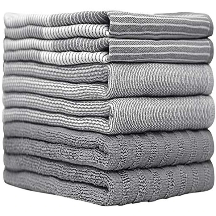 Premium Kitchen Towels (20”x 28”, 6 Pack) | Large Cotton Dish Towels | Flat & Terry Highly Absorbent Kitchen Linen Set with Hanging Loop | Gray by Bumble Towels - Image 2