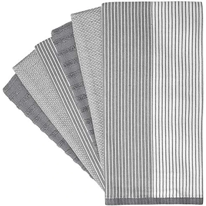 Premium Kitchen Towels (20”x 28”, 6 Pack) | Large Cotton Dish Towels | Flat & Terry Highly Absorbent Kitchen Linen Set with Hanging Loop | Gray by Bumble Towels - Image 3