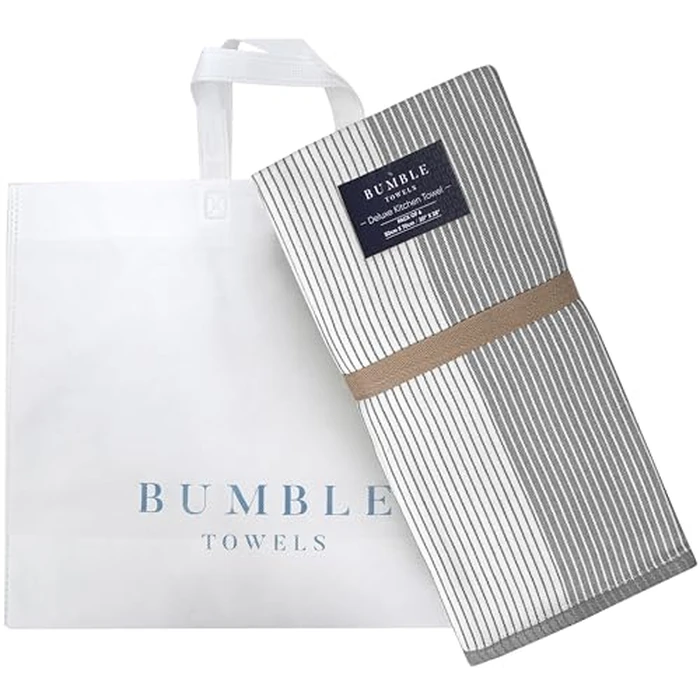 Premium Kitchen Towels (20”x 28”, 6 Pack) | Large Cotton Dish Towels | Flat & Terry Highly Absorbent Kitchen Linen Set with Hanging Loop | Gray by Bumble Towels - Image 5