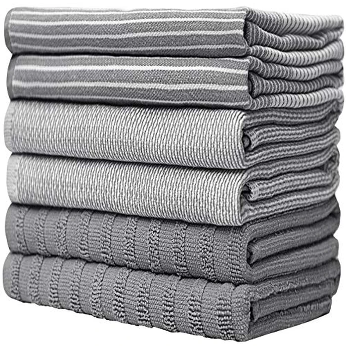 Premium Kitchen Towels (20”x 28”, 6 Pack) | Large Cotton Dish Towels | Flat & Terry Highly Absorbent Kitchen Linen Set with Hanging Loop | Gray by Bumble Towels - Image 6