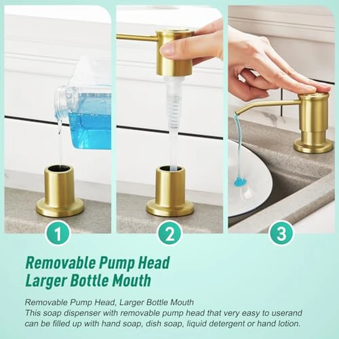 CREA Soap Dispenser for Kitchen Sink with Extension Tube Kit, Dish Lotion Dispenser Countertop Soap Dispenser Pump with 39inch Extension Tube Kit, Large Capacity 17 OZ Bottle, Brushed Gold by CREA - Image 3