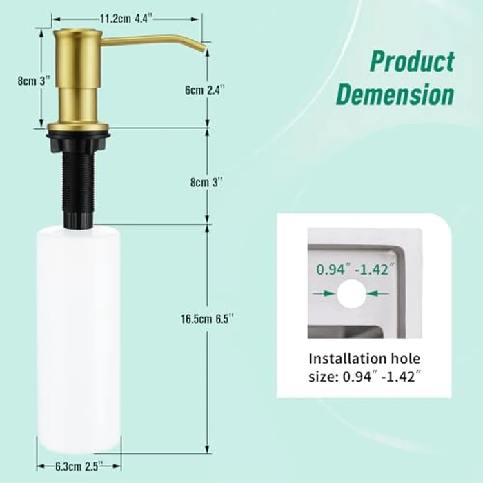 CREA Soap Dispenser for Kitchen Sink with Extension Tube Kit, Dish Lotion Dispenser Countertop Soap Dispenser Pump with 39inch Extension Tube Kit, Large Capacity 17 OZ Bottle, Brushed Gold by CREA - Image 6