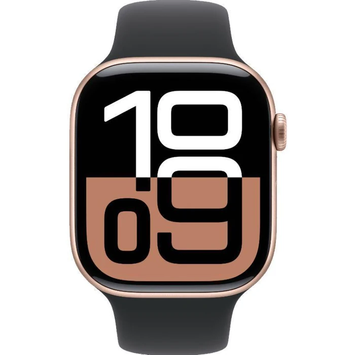 Apple Watch Series 10 (GPS) - 64GB - 42mm - Rose Gold Aluminum Case with Black Rubber Sport Band - One Size by Apple - Image 1