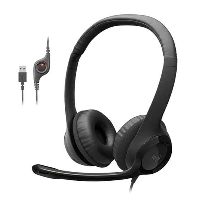 Logitech H390 Wired Headset for PC/Laptop, Stereo Headphones with Noise Cancelling Microphone, USB-A, in-Line Controls, Works with Chromebook - Black, 1 Pack by Logitech - Used - Acceptable condition - CA$16.43