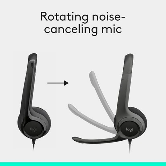 Logitech H390 Wired Headset for PC/Laptop, Stereo Headphones with Noise Cancelling Microphone, USB-A, in-Line Controls, Works with Chromebook - Black, 1 Pack by Logitech - Image 4