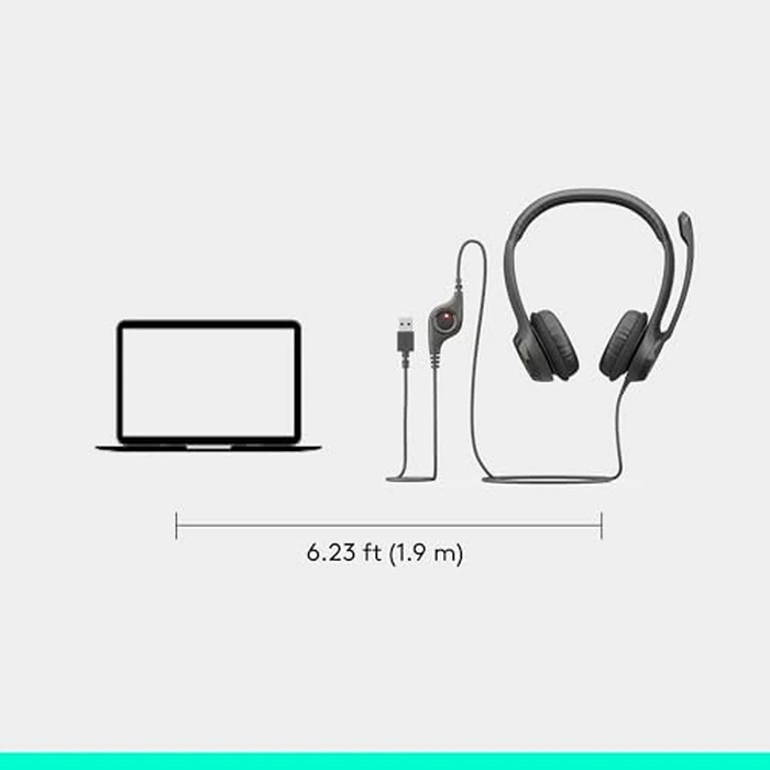 Logitech H390 Wired Headset for PC/Laptop, Stereo Headphones with Noise Cancelling Microphone, USB-A, in-Line Controls, Works with Chromebook - Black, 1 Pack by Logitech - Image 9